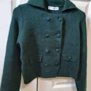 MANGO DARK GREEN DOUBLE BREASTED CROPPED SWEATER CARDIGAN, XS